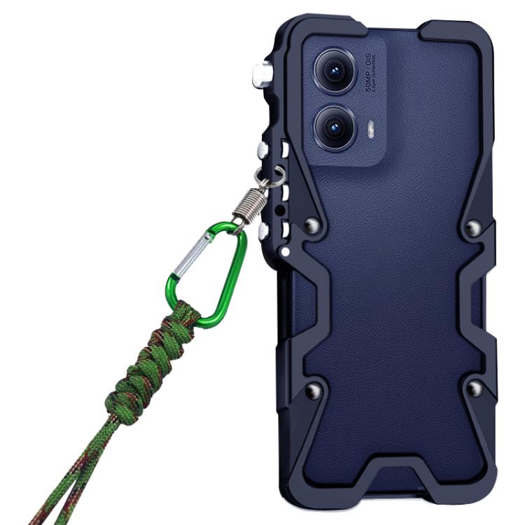 For Motorola Moto G85 Trigger Design Hollow Metal Frame Phone Case with Lanyard