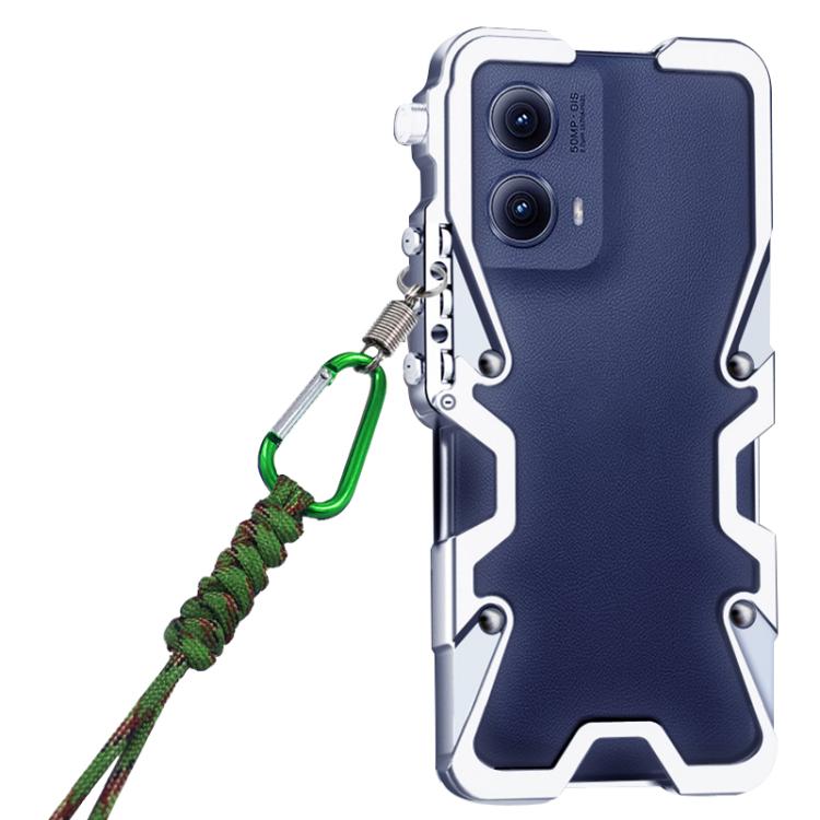 For Motorola Moto G85 Trigger Design Hollow Metal Frame Phone Case with Lanyard