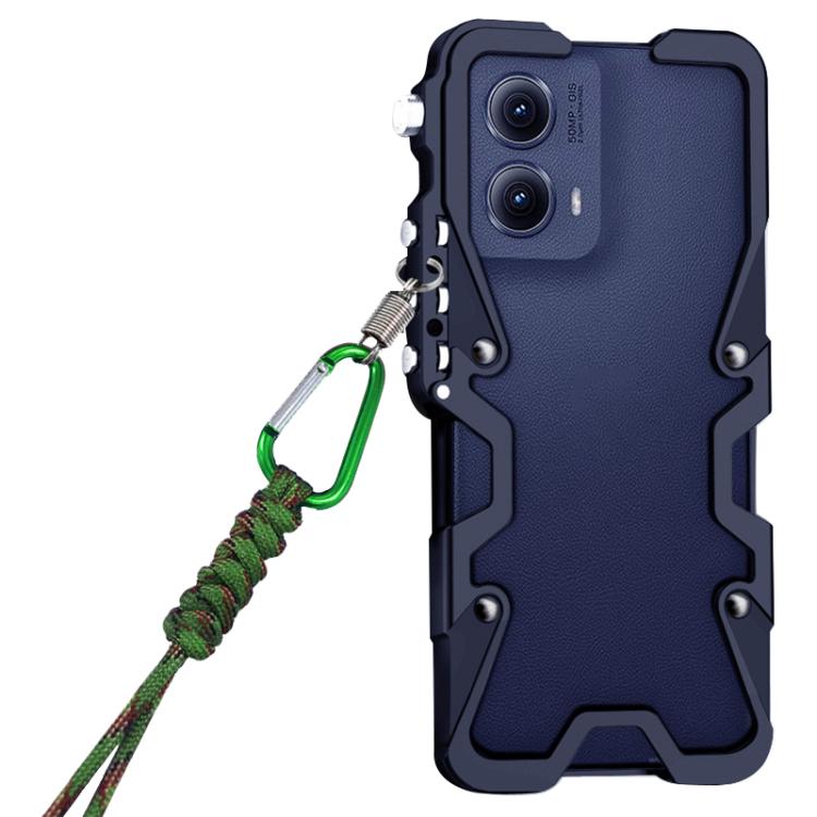For Motorola Edge 2024 Trigger Design Hollow Metal Frame Phone Case with Lanyard