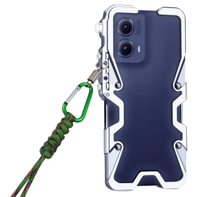 For Motorola Edge 2024 Trigger Design Hollow Metal Frame Phone Case with Lanyard