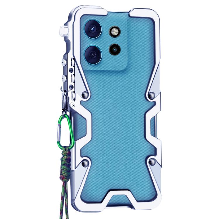 For Motorola Edge 50 Trigger Design Hollow Metal Frame Phone Case with Lanyard
