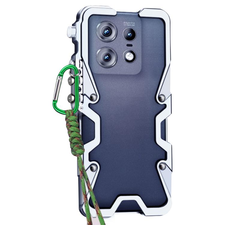 For Motorola Edge 50 Pro Trigger Design Hollow Metal Frame Phone Case with Lanyard