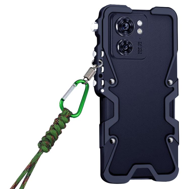 For Motorola Edge 40 Trigger Design Hollow Metal Frame Phone Case with Lanyard