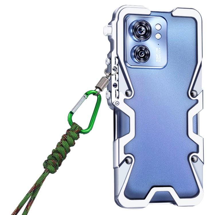 For Motorola Edge 40 Trigger Design Hollow Metal Frame Phone Case with Lanyard