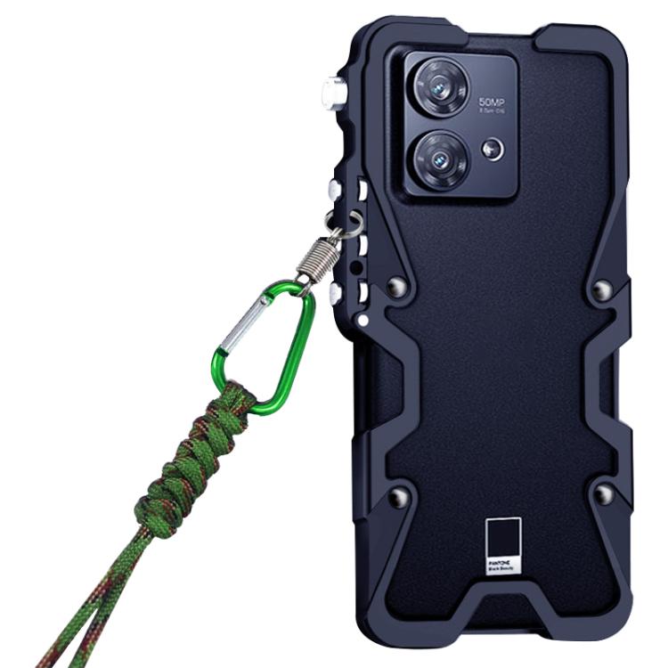 For Motorola Edge 40 Neo Trigger Design Hollow Metal Frame Phone Case with Lanyard