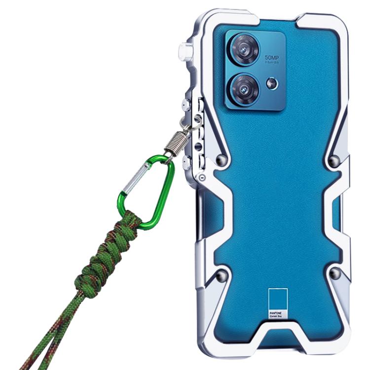 For Motorola Edge 40 Neo Trigger Design Hollow Metal Frame Phone Case with Lanyard