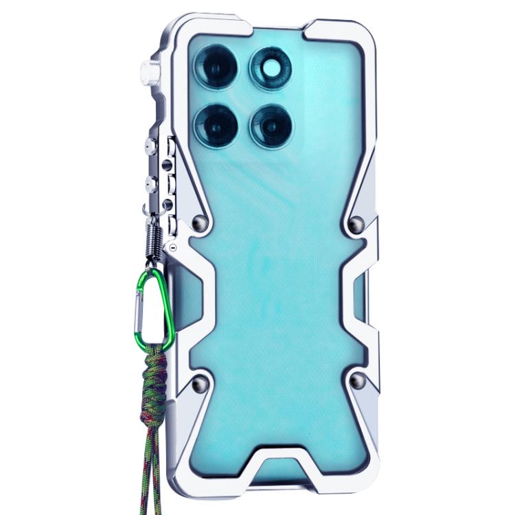 For Motorola Moto G67 / G77 5G Trigger Design Hollow Metal Frame Phone Case with Lanyard