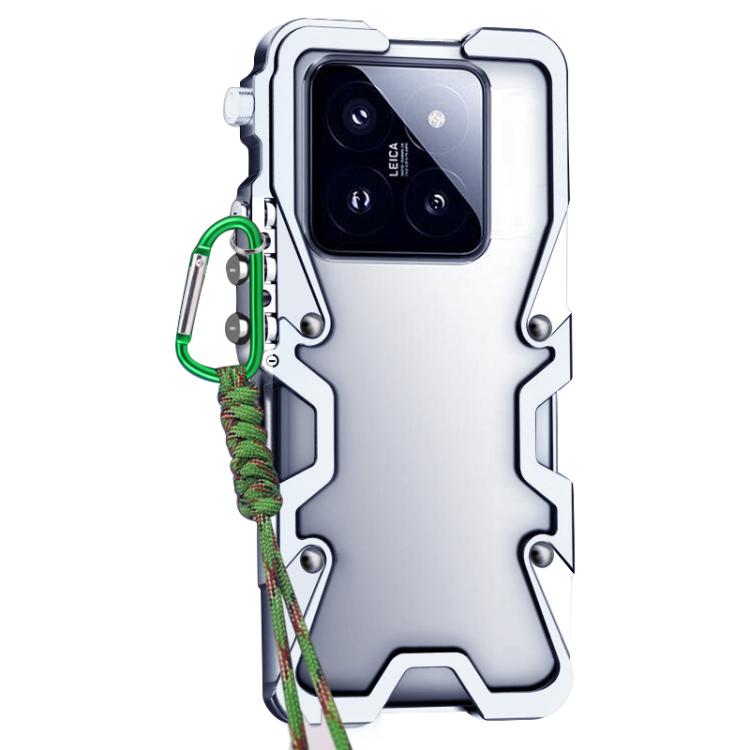 For Xiaomi 14 Pro Trigger Design Hollow Metal Frame Phone Case with Lanyard