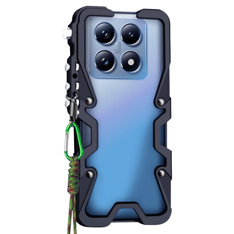For Xiaomi 14T Pro Trigger Design Hollow Metal Frame Phone Case with Lanyard