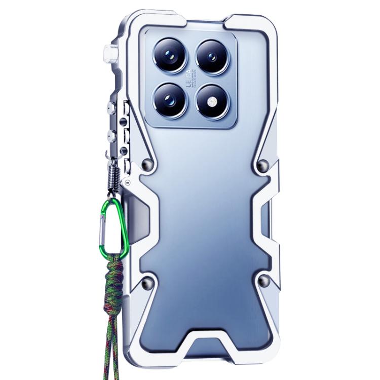 For Xiaomi 14T Pro Trigger Design Hollow Metal Frame Phone Case with Lanyard