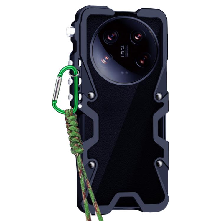 For Xiaomi 14 Ultra Trigger Design Hollow Metal Frame Phone Case with Lanyard