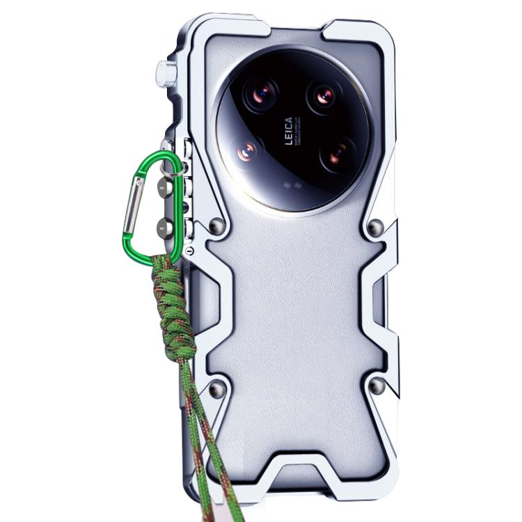 For Xiaomi 14 Ultra Trigger Design Hollow Metal Frame Phone Case with Lanyard