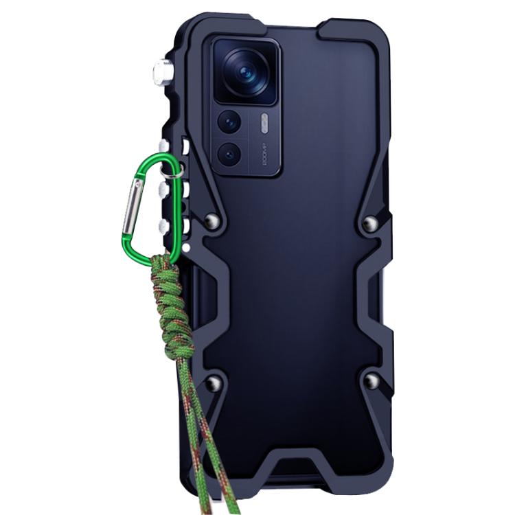 For Xiaomi 12T Trigger Design Hollow Metal Frame Phone Case with Lanyard