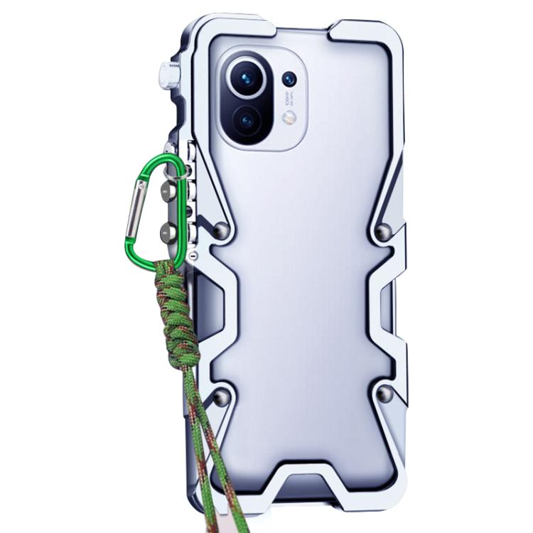 For Xiaomi Mi 11 Trigger Design Hollow Metal Frame Phone Case with Lanyard