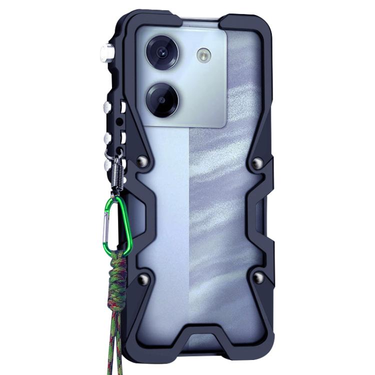 For Xiaomi Poco M7 Pro 5G Trigger Design Hollow Metal Frame Phone Case with Lanyard