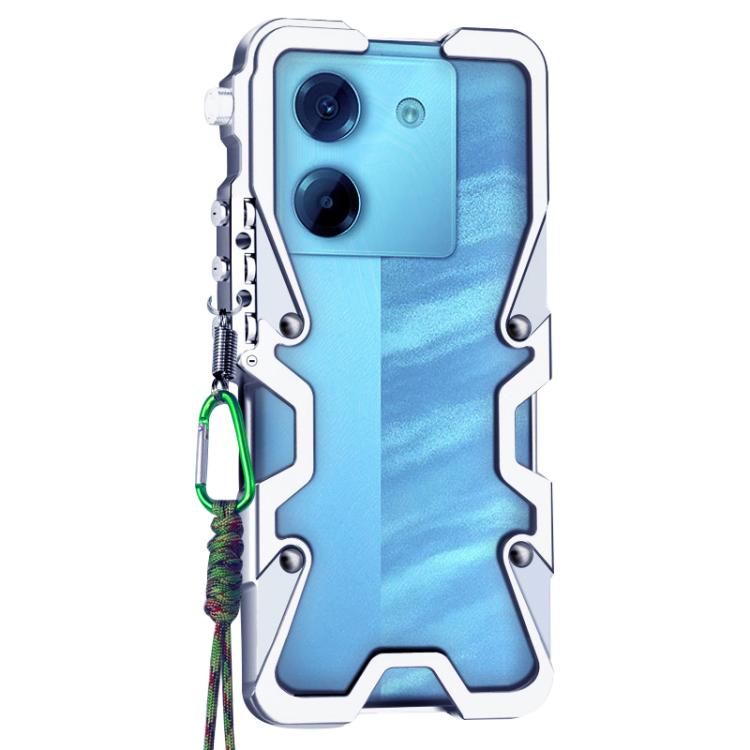 For Xiaomi Poco M7 Pro 5G Trigger Design Hollow Metal Frame Phone Case with Lanyard