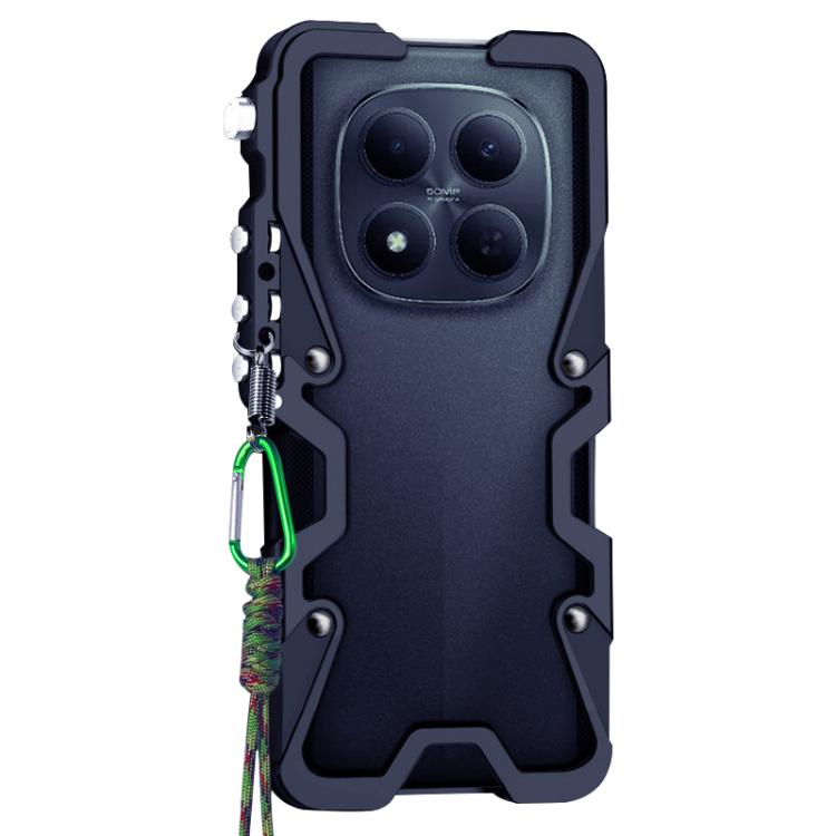For Xiaomi Poco M8 5G Trigger Design Hollow Metal Frame Phone Case with Lanyard