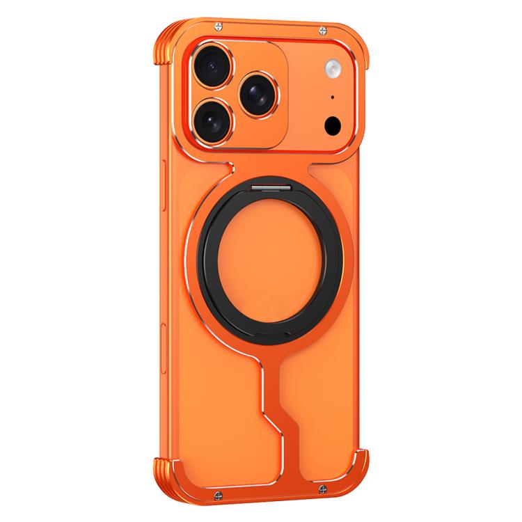 For iPhone 17 Pro Max Armor Alloy Frameless MagSafe Magnetic Bracket Heat Dissipation Metal Phone Case
