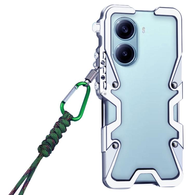 For Redmi Turbo 4 Trigger Design Hollow Metal Frame Phone Case with Lanyard
