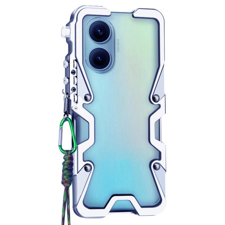 For Redmi Turbo 4 Pro Trigger Design Hollow Metal Frame Phone Case with Lanyard
