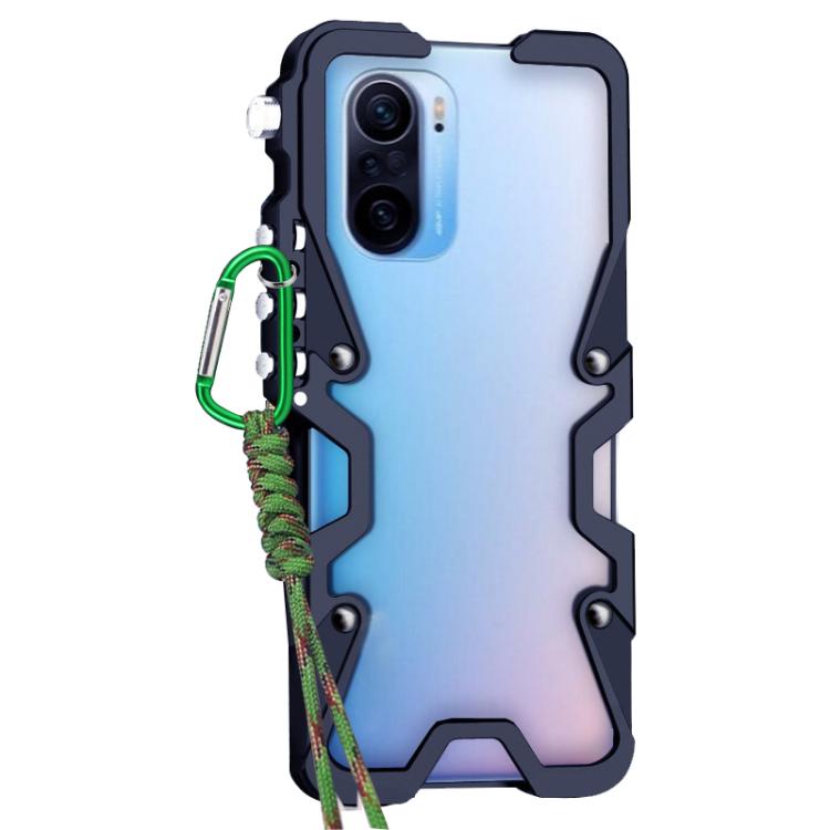 For Redmi K40 Trigger Design Hollow Metal Frame Phone Case with Lanyard