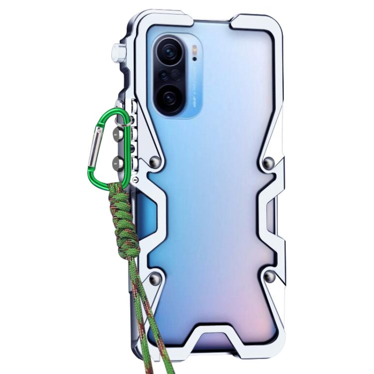 For Redmi K40 Trigger Design Hollow Metal Frame Phone Case with Lanyard