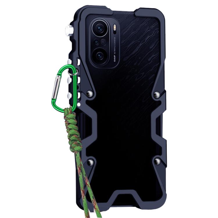 For Redmi K40 Pro Trigger Design Hollow Metal Frame Phone Case with Lanyard