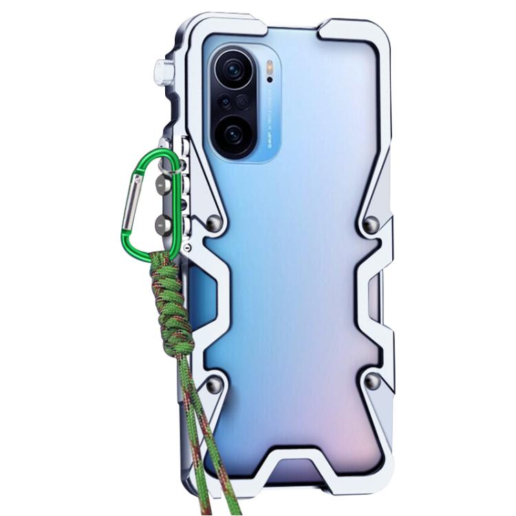 For Redmi K40 Pro Trigger Design Hollow Metal Frame Phone Case with Lanyard