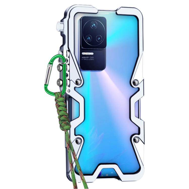 For Redmi K50 Trigger Design Hollow Metal Frame Phone Case with Lanyard