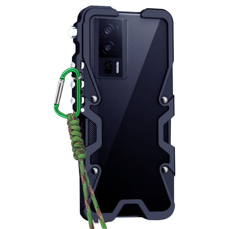 For Redmi K60 Trigger Design Hollow Metal Frame Phone Case with Lanyard