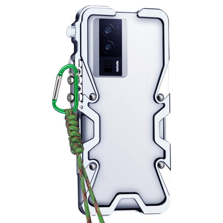 For Redmi K60 Trigger Design Hollow Metal Frame Phone Case with Lanyard