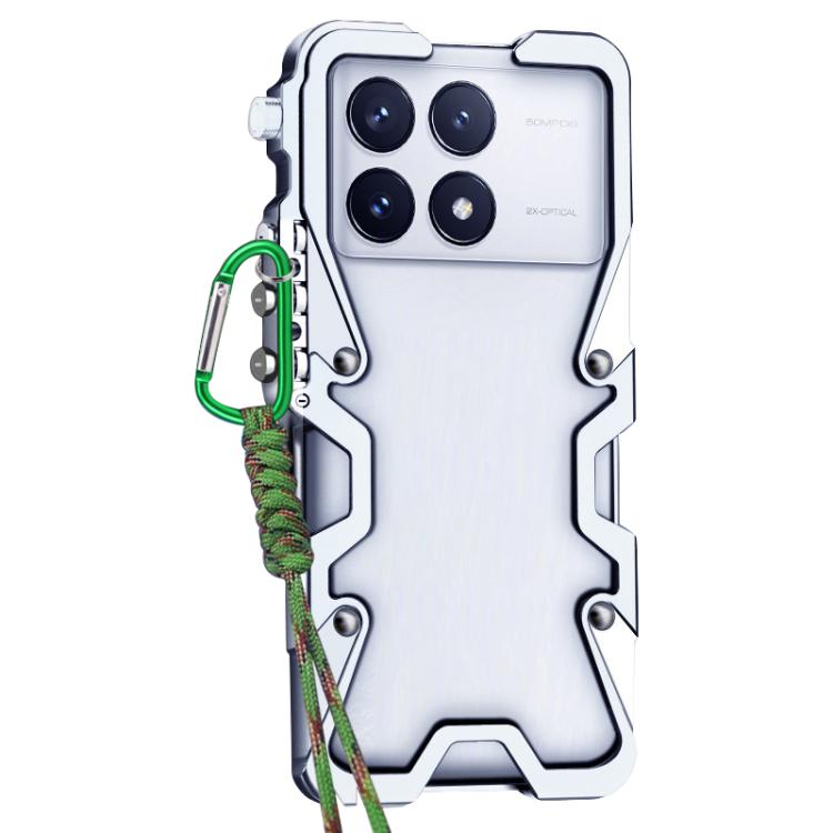 For Redmi K70 Pro Trigger Design Hollow Metal Frame Phone Case with Lanyard