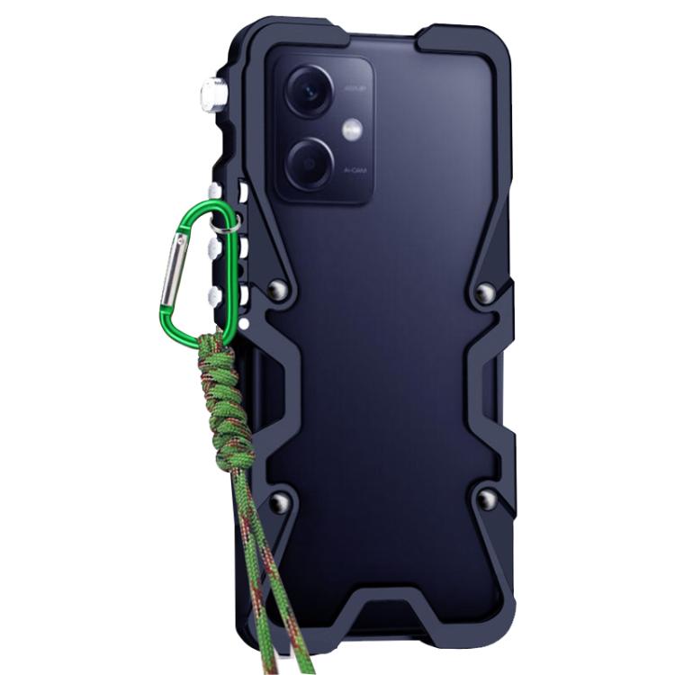 For Redmi Note 12 5G Global Trigger Design Hollow Metal Frame Phone Case with Lanyard