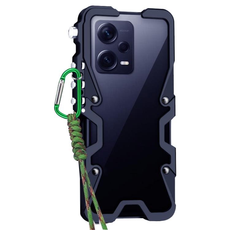 For Redmi Note 12 Pro 5G Global Trigger Design Hollow Metal Frame Phone Case with Lanyard