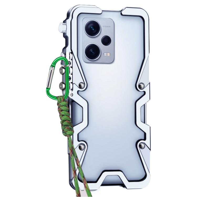 For Redmi Note 12 Pro 5G Global Trigger Design Hollow Metal Frame Phone Case with Lanyard