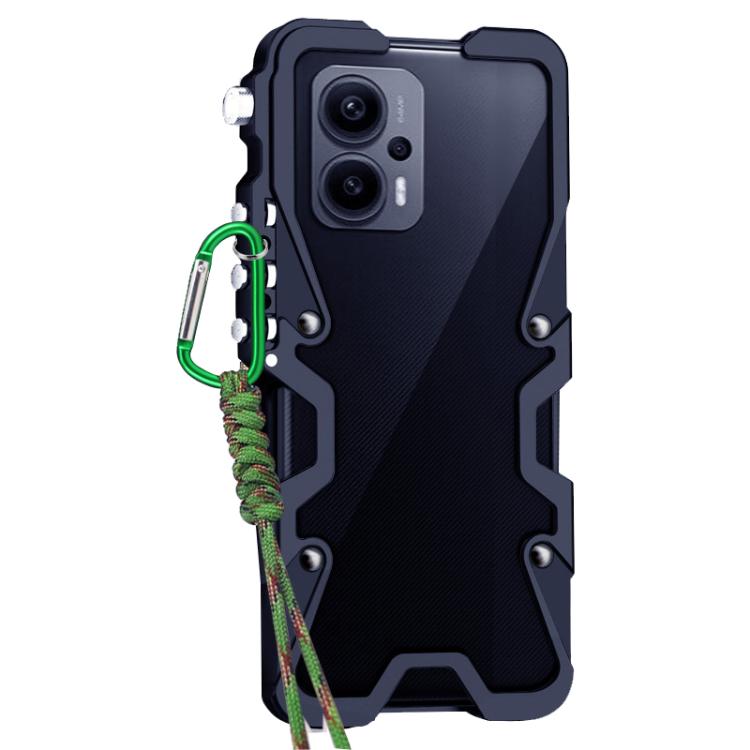 For Redmi Note 12T Pro Trigger Design Hollow Metal Frame Phone Case with Lanyard