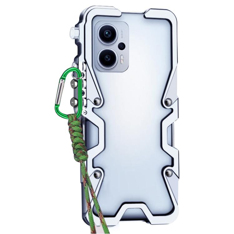 For Redmi Note 12T Pro Trigger Design Hollow Metal Frame Phone Case with Lanyard