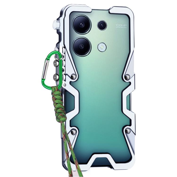 For Redmi Note 13 4G Trigger Design Hollow Metal Frame Phone Case with Lanyard