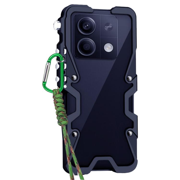 For Redmi Note 13 5G Trigger Design Hollow Metal Frame Phone Case with Lanyard
