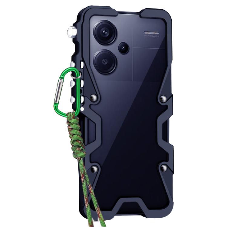 For Redmi Note 13 Pro+ 5G Trigger Design Hollow Metal Frame Phone Case with Lanyard