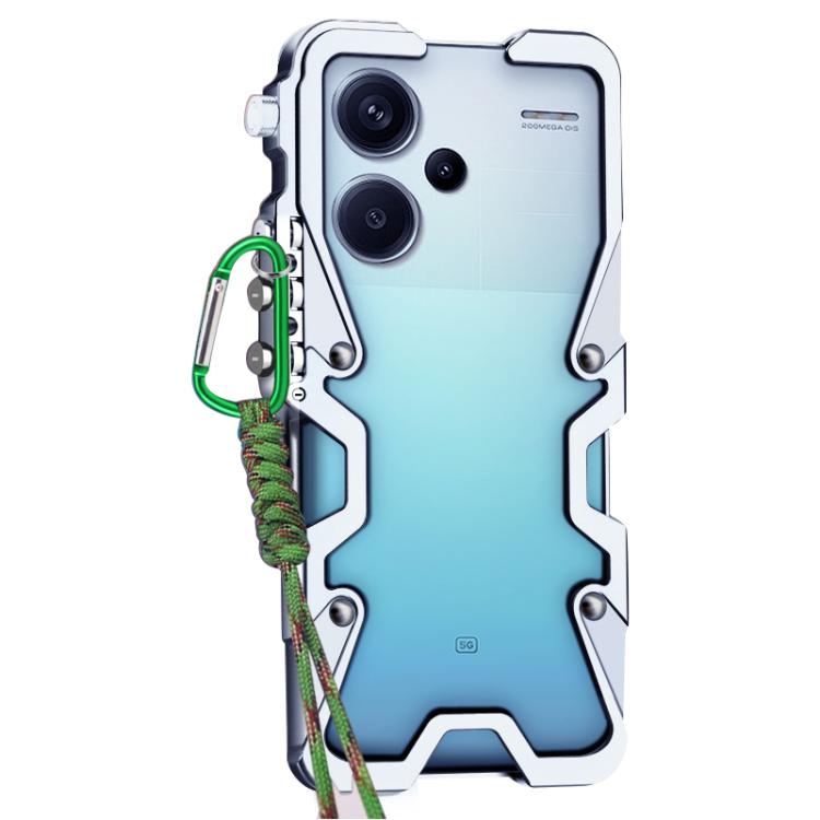 For Redmi Note 13 Pro+ 5G Trigger Design Hollow Metal Frame Phone Case with Lanyard