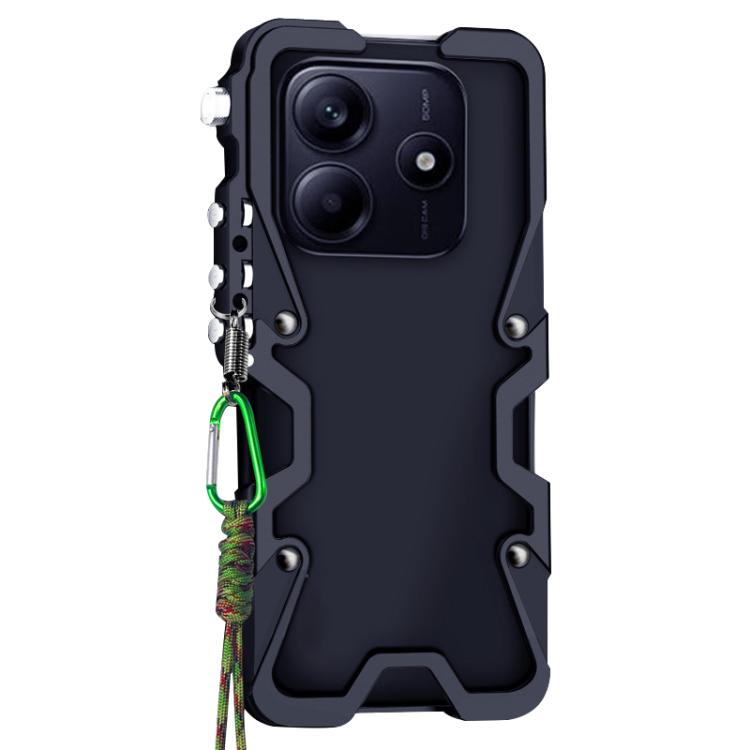 For Redmi Note 14 5G Trigger Design Hollow Metal Frame Phone Case with Lanyard