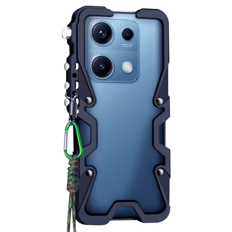 For Redmi Note 14S 4G Trigger Design Hollow Metal Frame Phone Case with Lanyard