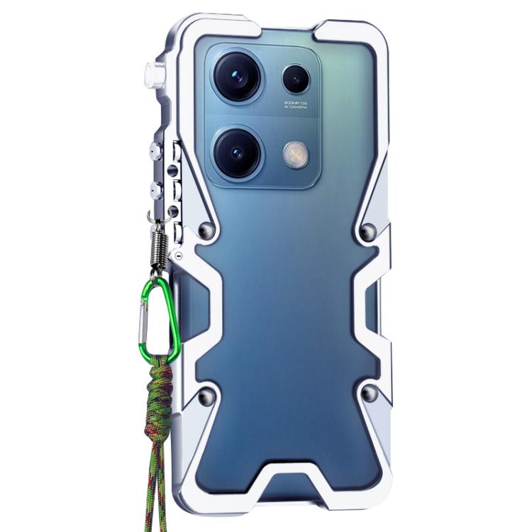 For Redmi Note 14S 4G Trigger Design Hollow Metal Frame Phone Case with Lanyard