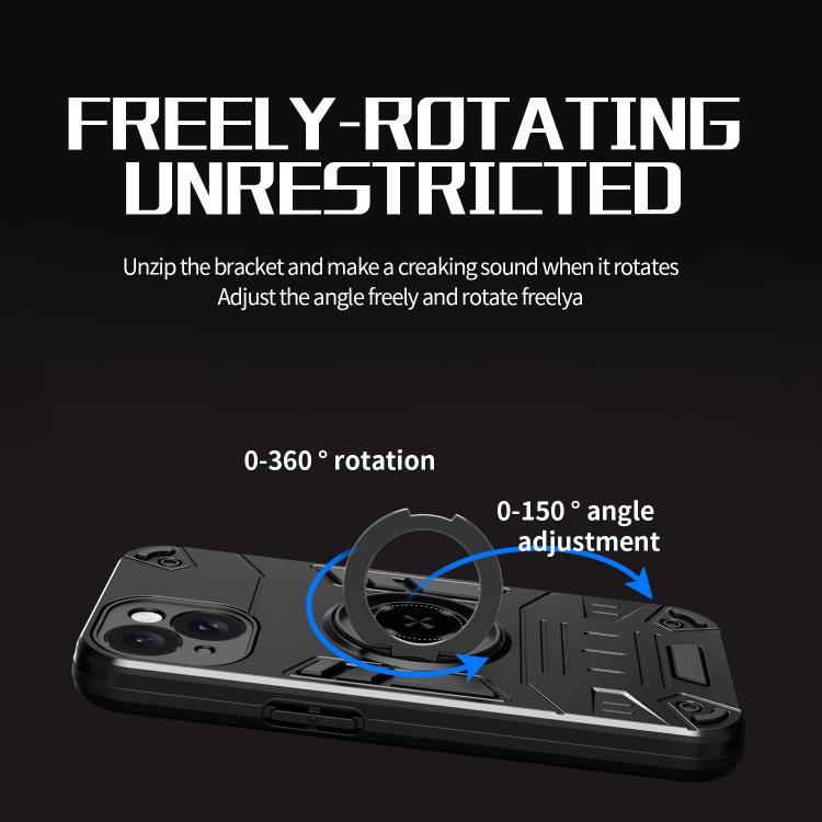 For iPhone 15 Plus / 14 Plus Rotating Holder TPU Hybrid PC Phone Case