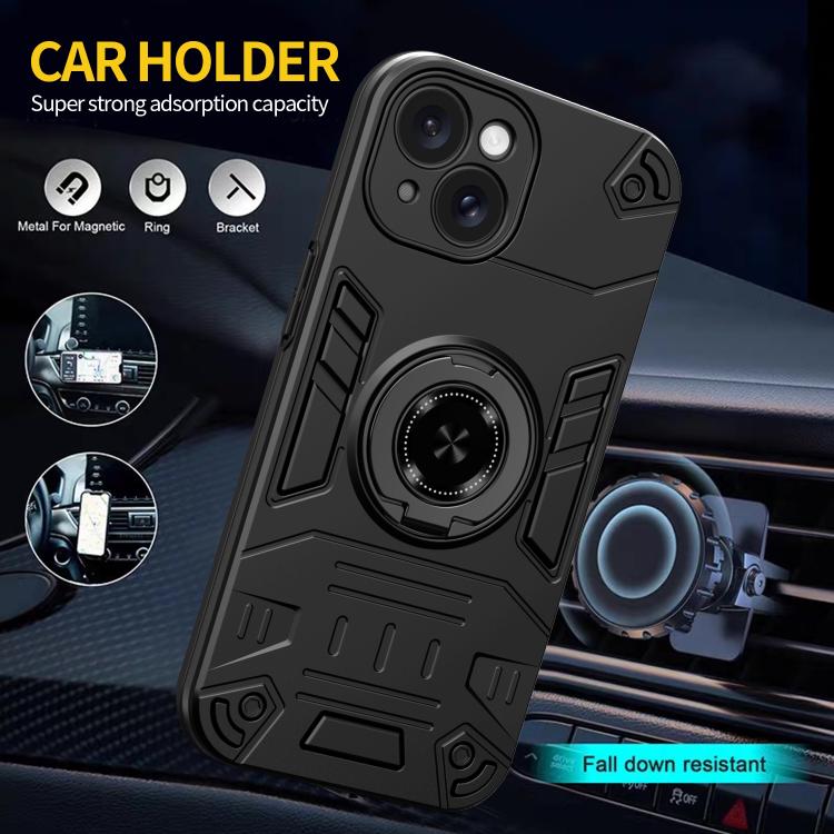 For iPhone 15 Plus / 14 Plus Rotating Holder TPU Hybrid PC Phone Case