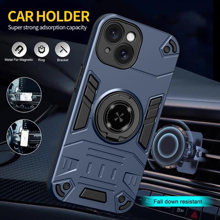 For iPhone 15 Plus / 14 Plus Rotating Holder TPU Hybrid PC Phone Case