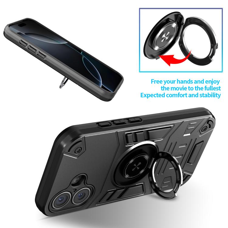 For iPhone 16 Plus Rotating Holder TPU Hybrid PC Phone Case