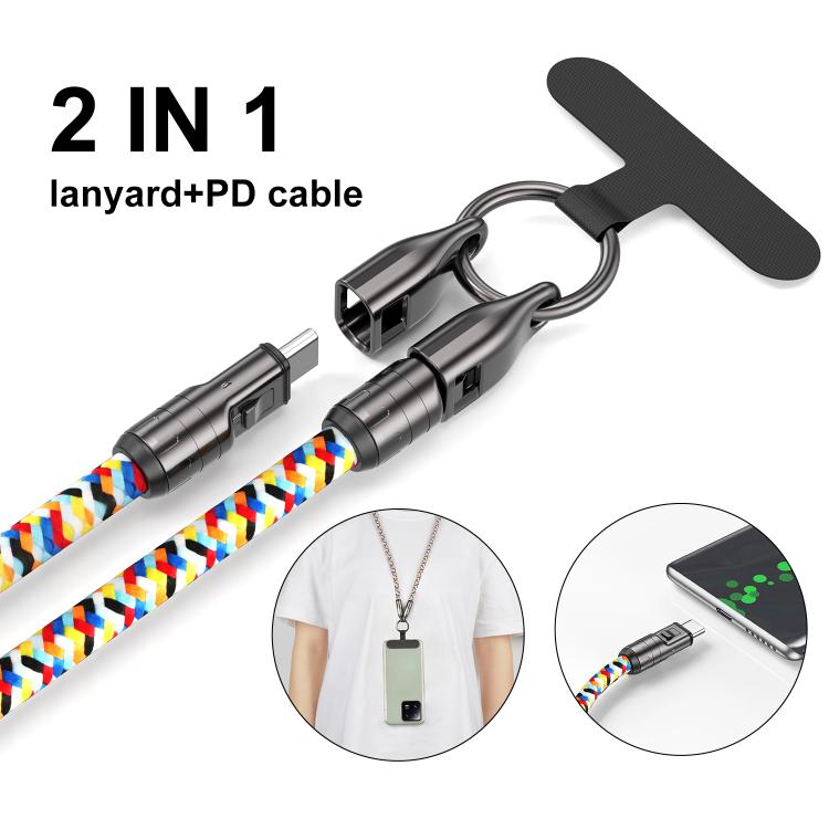120cm 240W Type-C to Type-C Data Charging Cable Crossbody Phone Lanyard