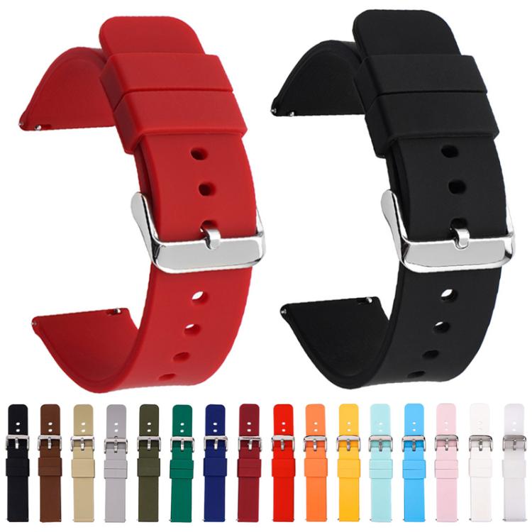 10mm Stainless Steel Silver Pin Buckle Solid Color Silicone Waterproof Watch Band